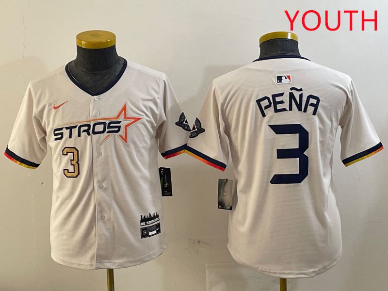 Youth Houston Astros #3 Pena Cream Three generations Joint Name 2025 Nike MLB Jersey style 4119->youth mlb jersey->Youth Jersey
